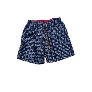 Bugatchi Navy Wave & Sail Boat Pattern Swim Trucks SZ. M​​​